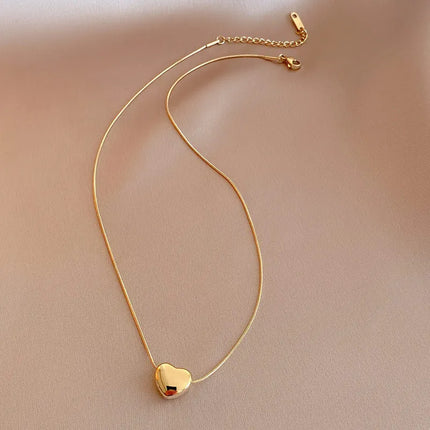 Classic Gold Color Stainless Steel Necklace For Women Jewelry  Beads heart-shaped Pendant Necklace Birthday Gift