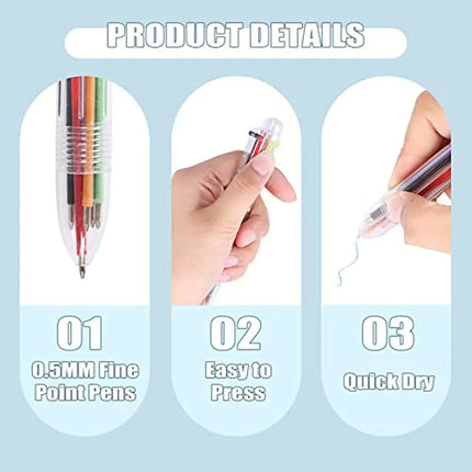 50 Pcs Multicolor Retractable Ballpoint Pens Kids 6-in-1 Transparent Barrel Ballpoint Pen 6-Color 0.5mm Office School Supplies