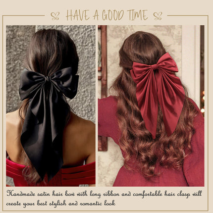 Elegant Large Bow Ribbon Hair Clip for Women Fashion Simple Solid Satin Spring Clip Ponytail Bow Hairpin Girls Hair Accessories