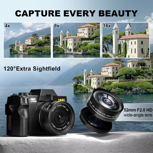 Compact Digital Photography Camera 4K WIFI Web Cam Vintage Vlog Video Recorder YouTube 48MP Camcorder 16X Digital Zoom Camera