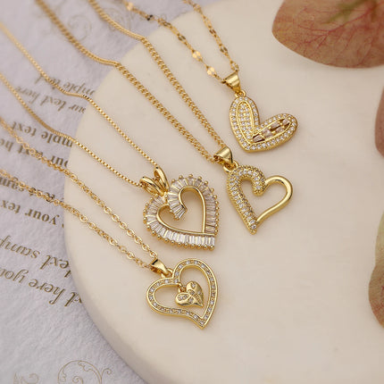 Mafisar Non-Fading Gold Color 316L Stainless Steel Party Jewelry Shiny AAA CZ Zircon Heart Pendants Necklaces For Women