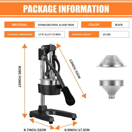 Commercial Heavy Duty Cast Iron Hand Press Manual Orange Citrus Lemon Lime Grapefruit Pomegranate Fruit Juice Squeezer Machine