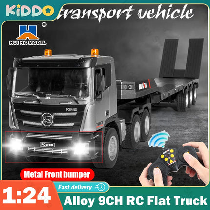 1:24 Huina RC Flat Truck Model 9Channels Alloy Engineer Vehicle 2.4G Remote Control Car Radio Controlled Trailer Toys for Boy