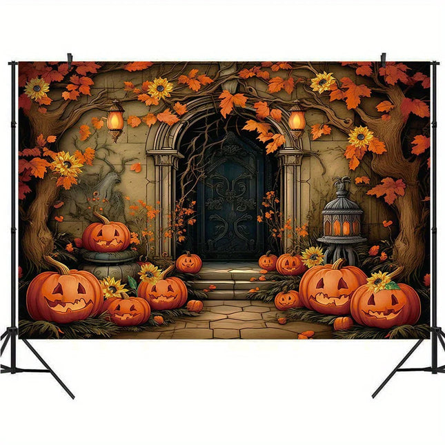 Pumpkin Devil Maple Leaf Castle pattern Halloween photography Background - horror themed multi-purpose wall banner decoration