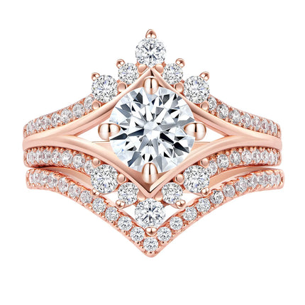 Newshe Vintage Crown Shape Wedding Engagement Ring Sets for Women Rose Gold 925 Sterling Silver AAAAA CZ Chevron Stacking Band