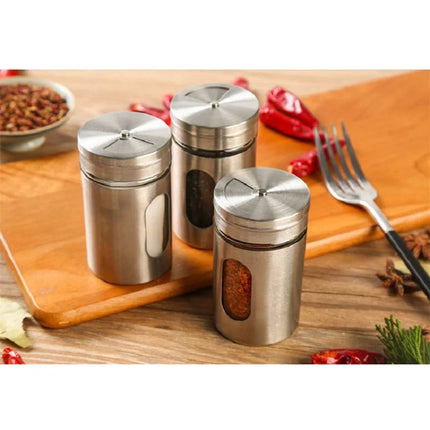 Stainless Steel Seasoning Spice Storage Box Condiment Bottles Shaker Jars Organizer BBQ Cooking Herbs Toothpick Holder