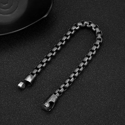 MKENDN Vintage Oxidized Black Box Link Chain Bracelets for Men Stainless Steel Punk Motorcycle Charm Bracelets Male Pulseira