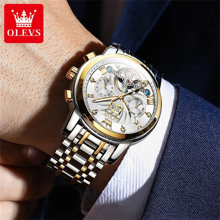 OLEVS Men's Watch Luxury Skeleton Automatic Mechanical Watch Original Waterproof Stainless Steel Men's Watch Reloj Hombres 9910