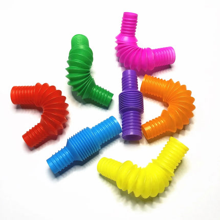 10PCS Mini Pop Tubes Fidget Toys Rainbow Sensory Antistress Plastic Bellow Stress Reliever Pipe for Children Adults Funny Gift