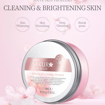 LAIKOU Japan Sakura Clay Mask Deep Cleansing Brightening Repair Skin Mud Korean Face Mask Oil Control Shrink Pores Skin Care 80g