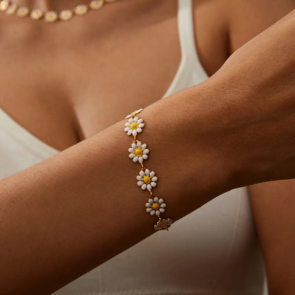 Fashion Korean Sweet Daisy Flower Bracelets For Women Girls Minimalist Enamel Sunflower Aesthetic Bracelet Wedding Party Jewelry