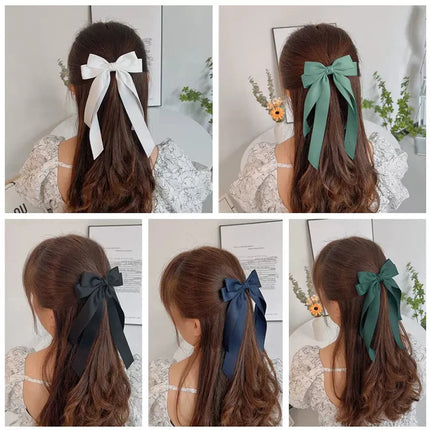 Lystrfac Fashion Fabric Ribbon Hair Bow Hairpin for Women Girls Hair clips Black White Bow Top Clip Female Hair Accessories