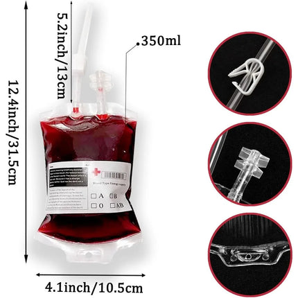 Empty Blood Bags Drinks for Halloween Zombie Vampire Costume Props Nurse Graduation Theme Party Favors Drink Pouches 10/20 PCS