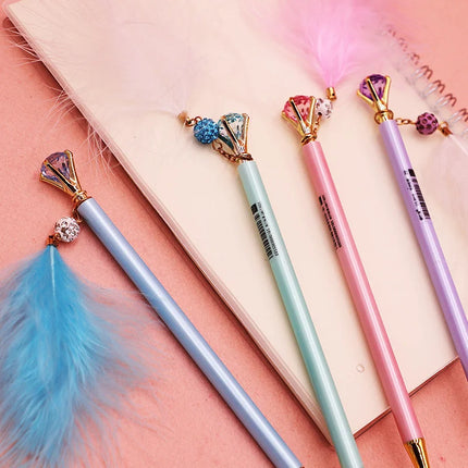 4 Piece Lytwtw's Cute Press Mechanical Pencil Feather Diamond School Office Supply Student Stationery Kid Automatic Pencil