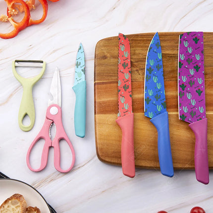 Professional Kitchen Knives Set Chef Knives Scissors Vegetables Fruit Peeler Bread Knife Colourful Cooking Tool with Box