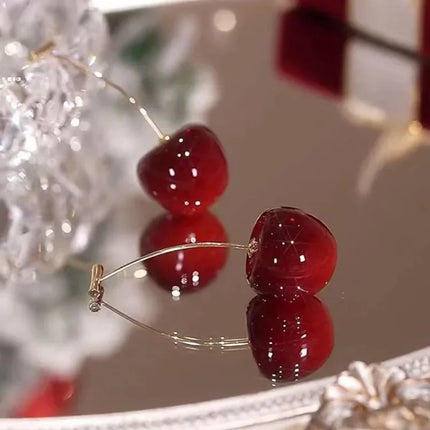 Charming Red Cherry Drop Earrings - Sweet Fruit Jewelry for Women