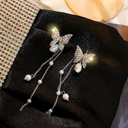 Light Luxury Butterfly Pearl Tassel Earrings for Women