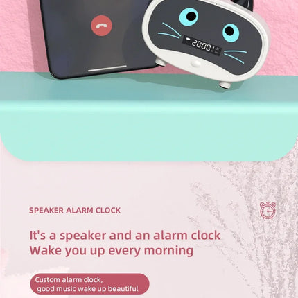 1PCS Cute Cat Bluetooth Speaker with Alarm Clock Portable Bluetooth 5.0 Wireless Speaker Stereo Sound Box Music Player Subwoofer