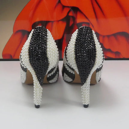 zebra Pearl Bridals Wedding shoes Female Evening Party shoes High Pumps Thin Heel Pointed Toe High Shoes For Woman Shallow