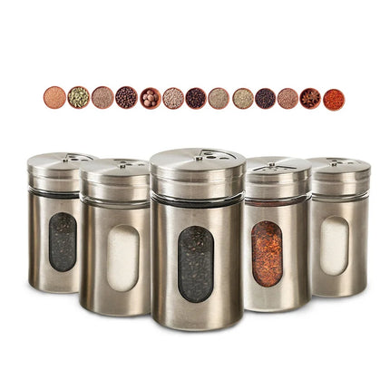 Stainless Steel Seasoning Spice Storage Box Condiment Bottles Shaker Jars Organizer BBQ Cooking Herbs Toothpick Holder