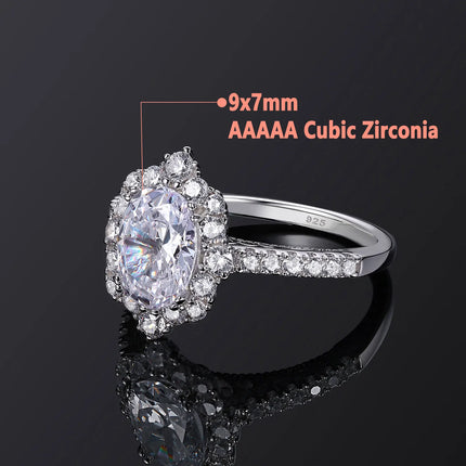 Newshe Genuine 925 Sterling Silver Engagement Rings Luxury Jewelry for Women Floral Halo 2.7Ct Oval Cut AAAAA Cubic Zircon