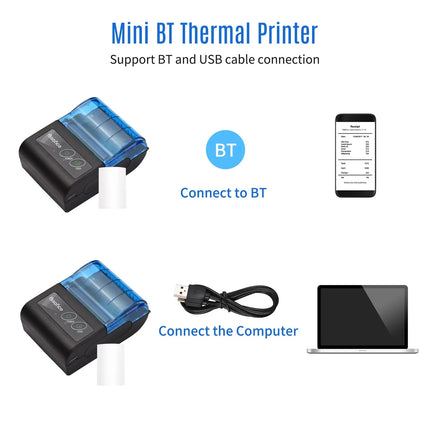 Bisofice Mini Thermal Printer Wireless USB Receipt Bill Ticket Printer with 58mm Print Paper Compatible with iOS Android Windows