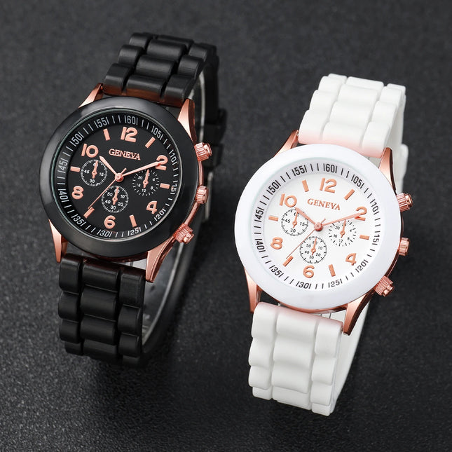 Couple Watches 4Pcs/Set Fashion Silicone Strap Quartz Watch Magnetic Love Necklace