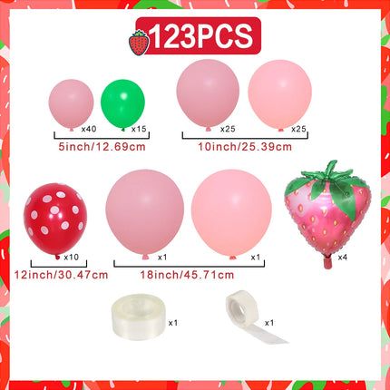 123pcs Strawberry Party Decoration Balloon Garland Kit for Girls 1st 2nd Birthday Party Supplies Strawberry Theme Decoration