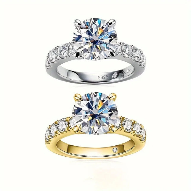 4.3cttw D Color Moissanite Engagement Rings ,3.5ct Main Stone Moissanite 925 Sterling Silver Plated Wedding Band Rings