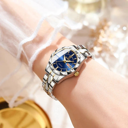 BINBOND Japan Quartz movement Golden Watches Women Top Brand Luxury Stainless Steel Strap Date Week watch Clock reloj hombre