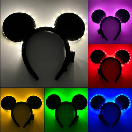 Colorful LED Mouse Ears Headband Black Ears Headbands for Kids and Adults - Cosplay Costume Mouse Themed Birthday Party Supplies