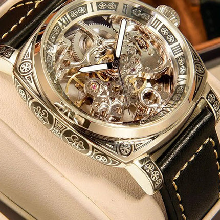 New Carving Mechanical Watch Retro Fully Automatic Man Watch Hollow out Fashion Mechanical Watch Luxury Men wrist watches