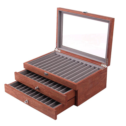 Wood Fountain Pen Collector with 3 Layer Pen Display Box 34 Pen Organizer Box Pens Display Case Storage Organizer With Glass