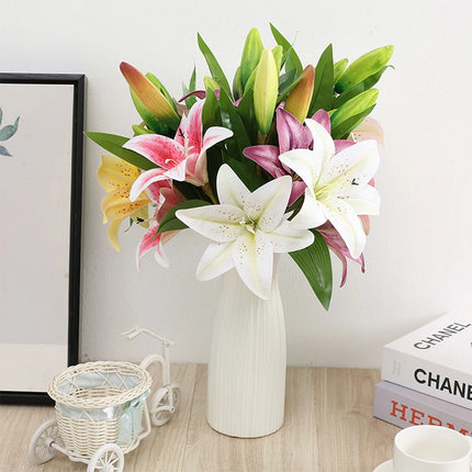 Real Looking 3D Printing Lily Branch  Artificial Flowers White Fake Flowers Flores for Wedding Home Garden Decoration