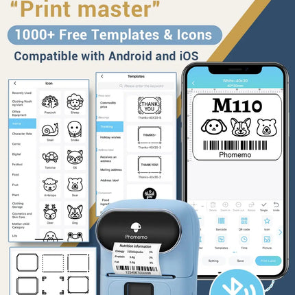 Phomemo M110 Thermal Wireless Label Printer Sticker Mini Printer Barcode Bluetooth Label Maker Price Tag Printers Free APP