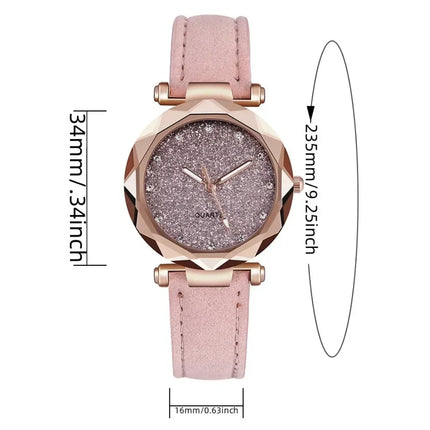 Women Pink Quartz Watch Female Casual Fashion Star Sky Rhinestone Ladies Business Watches Wristwatch Romantic Xmas Gift Relogios