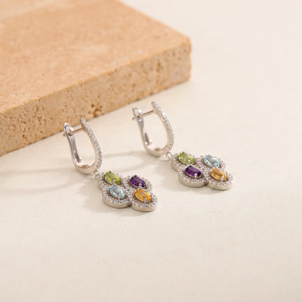 GEM'S BALLET Clover Flower Earrings Natural Amethyst Peridot  Topaz Citrine Drop Earrings in 925 Sterling Silver Gift For Her