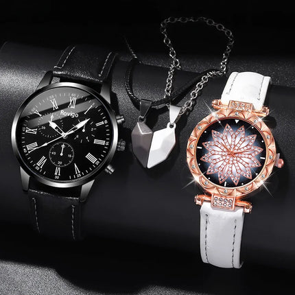 4pcs Minimalist Casual Fashion Wristwatch, Student Strap, Quartz Watch, Male and Female Couple Watch, Couple Necklace