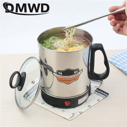 DMWD MultiCooker Electric Skillet portable stainless steel heating cup Noodles milk soup porridge Cooking Pot mini coffee boiler