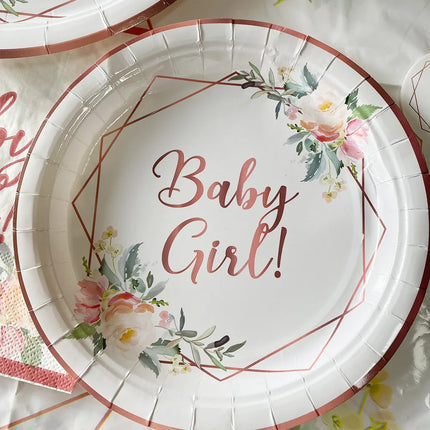 Baby Girl Paper Plates Cups Disposable Tableware Gender Reveals Baby Shower Party Decoration Supplies