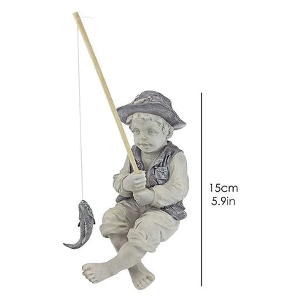 Garden Statue Gone Fishing Boy Yard Ornaments Resin Fisherman Funny Lawn Sculpture Home Decoration Support Dropshipping