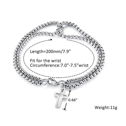 Double Chain Hollow Cross Pendant Stainless Steel Lobster Claw Claw Bracelet Fashion Hip Hop Punk Party Men's Jewelry Gift