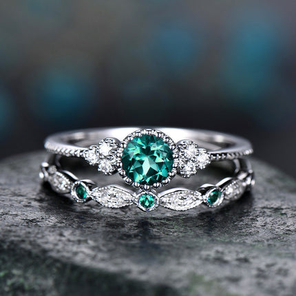 Luxury Green Blue Stone Crystal Rings for Women Sliver Color Zirconia Wedding Engagement Ring