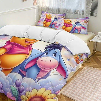 Winnie The Pooh Duvet Cover Microfiber Bedding Sets Comforter 1 Duvet Cover and Pillow Shams for Kids Boys Girls Bedroom Decor