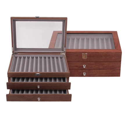 Wood Fountain Pen Collector with 3 Layer Pen Display Box 34 Pen Organizer Box Pens Display Case Storage Organizer With Glass