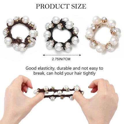 Fashion Pearl Crystal Black Hair Ties For Women Girls Summer No Slipping Elastic Beaded Ponytail Holders Hair Ropes Scrunchies