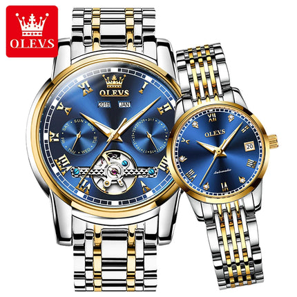 100% Original OLEVS Automatic Mechanical Couple Wrist Watches for Men and Women Waterproof Watches His or Hers Lover's Watch Set