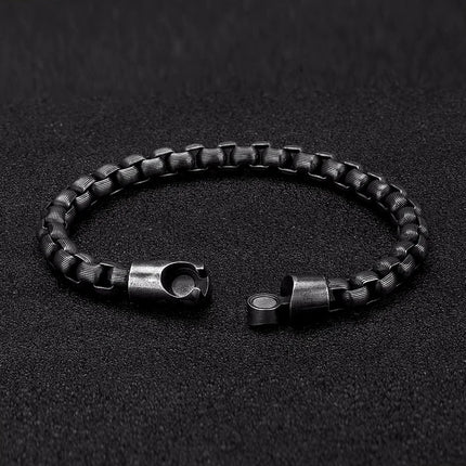 MKENDN Vintage Oxidized Black Box Link Chain Bracelets for Men Stainless Steel Punk Motorcycle Charm Bracelets Male Pulseira