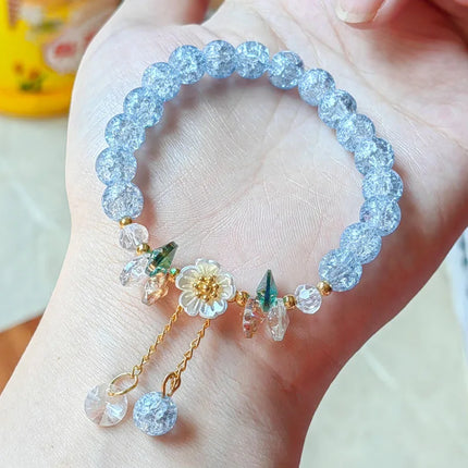 Korean New Sweet Daisy Flower Bracelet For Women Colorful Crystal Beaded Elastic Rope Bracelets Girl Party Wedding Jewelry Gifts