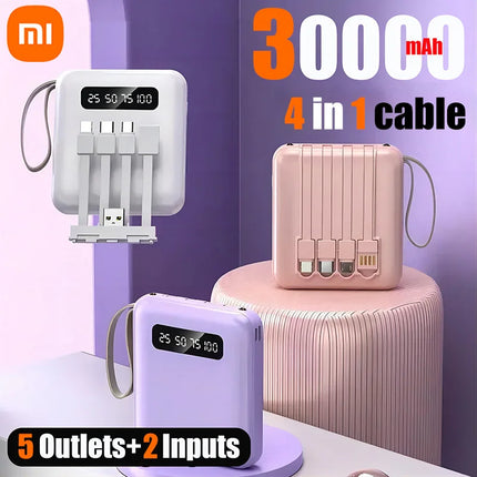 Xiaomi Mini Power Bank Fast Charge 30000mAh Large Capacity Portable PowerBank 4 in1 Cable For iPhone Samsung HUAWEI 2024 NEW